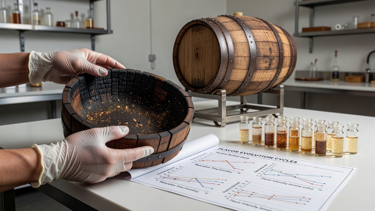 Uncovering Residue Dynamics in Wooden Cask Linings and Their Ties to Flavor Evolution Cycles in Craft Distilleries